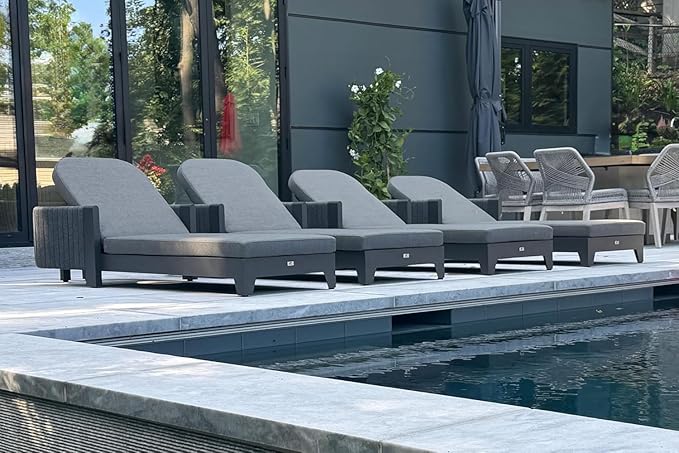 PURPLE LEAF 3-Piece Outdoor Chaise Lounge Set with Market Umbrella Adjustable Sunbathing Daybed for Pool, Garden and Backyard Moon Basalt PURPLELEAF