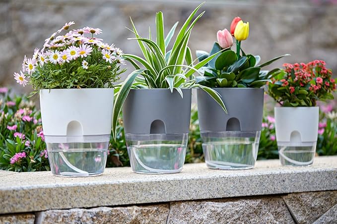 6/4.1/3.2 Inch Self Watering Planter Pots, 5 Pack African Violet Pots for Indoor Outdoor Windowsill Gardens, Self Aerating, High Drainage, Deep Reservoir(Gray) ETGLCOZY