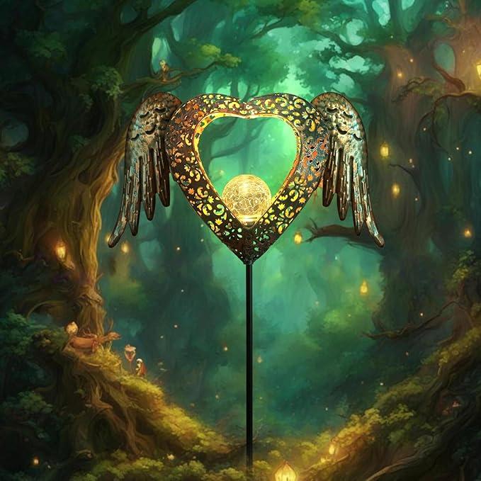 KAIXOXIN LEDs Solar Heart Stake Lights for Garden Metal Warm White, Memorial Gift - Perfect as Remembrance & Sympathy Gifts (Heart-Bronze) KAIXOXIN