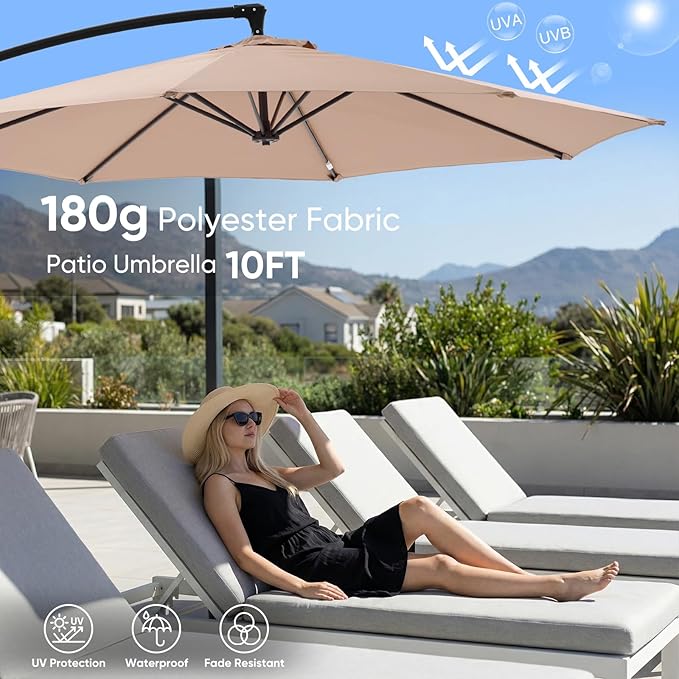 NEWBULIG 10FT Patio Umbrella, Offset Cantilever Outdoor Patio Table Umbrella, UV Protection, Fade Resistant Fabric, Easy Tilt Adjustment for Pool, Deck, Garden, Backyard NEWBULIG