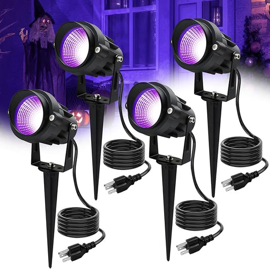 Halloween Outdoor Blacklight Spotlight,12W Outdoor Black Lights for Glow Party,Purple LED Landscape Lighting for Yard Garden Poster Bar Decoration,4Pack Qeeanmo