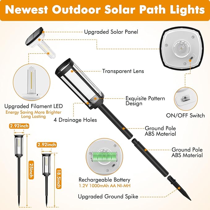 Solar Pathway Lights Outdoor 4 Packs, Bright Solar Path Light Outside Waterproof, Solar Garden Decorative Solar Powered Landscape Lights for Walkway Driveway Lawn Patio Sidewalk Yard Decor COXSENI