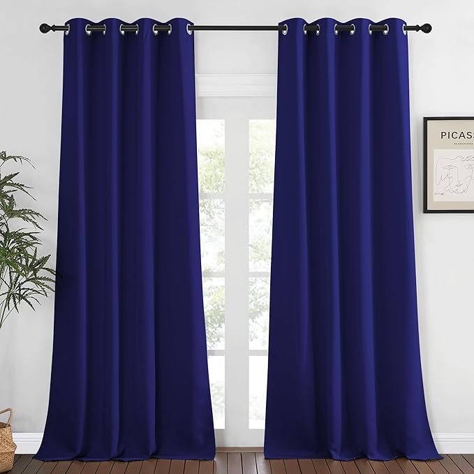 NICETOWN Blackout Curtains 120 inch Length for Sliding Glass Door, Grommet Thermal Insulated Room Darkening Sound Reducing Drapes for Room Divider, 1 Panel, W52 x L120, Navy Blue NICETOWN