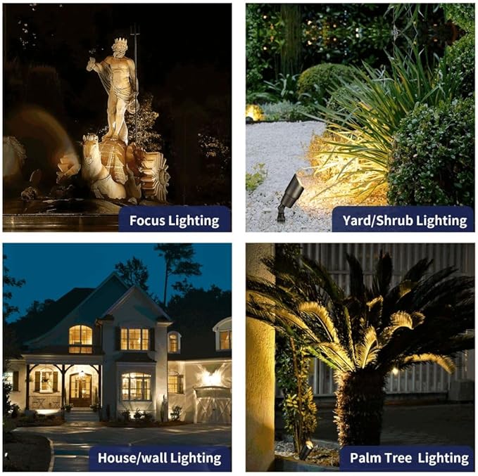 Gardenreet Brass Landscape Lighting Kit (4-Pack LED Spotlights) with Low Voltage Transformer 75W and Mechanical Timer and 100FT Cable and 20Pack Wire Connectors for Outdoor Garden Patio Gardenreet