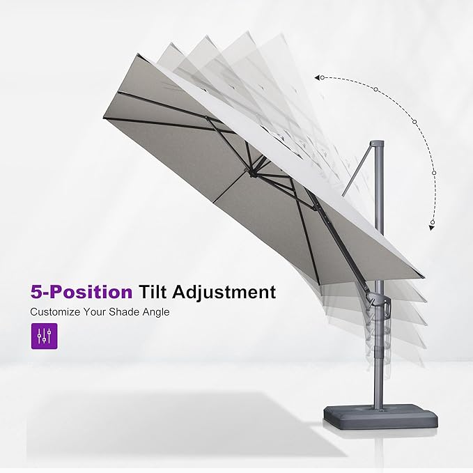 PURPLE LEAF 8 FT Outdoor Umbrella with Base Patio Cantilever Aluminum Umbrella with 3 Years Fade Resistance Recycled Fabric Offset Square with 360-degree Rotation for Deck Garden, Pebble Grey Rootora