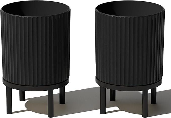 Veradek Demi Series Round Planter w/Stand for Porch/Patio | Durable Plastic-Stone Composite & Wooden Stand | Modern Décor for Tall Plants, Flowers VeradekOutdoor