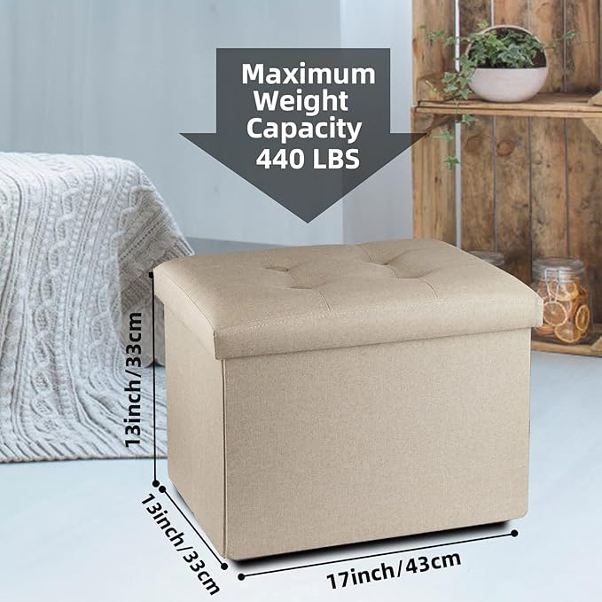 ALASDO Storage Ottoman Footrest Stool Small Ottoman with Storage Foldable Ottoman Foot Rest Footstool Bench for Living Room 17x13x13inches Beige ALASDO
