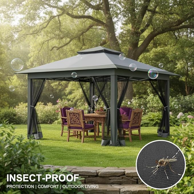 COBIZI 12x12 FT Pop up Gazebo on Clearance Outdoor pop up Canopy Tent,carpas para Patio, Shelter Tents with Sandbags & Portable Carry Bag, Patio Gazebos for Camping, Garden & Lawn, Darkgrey(Upgraded) COBIZI