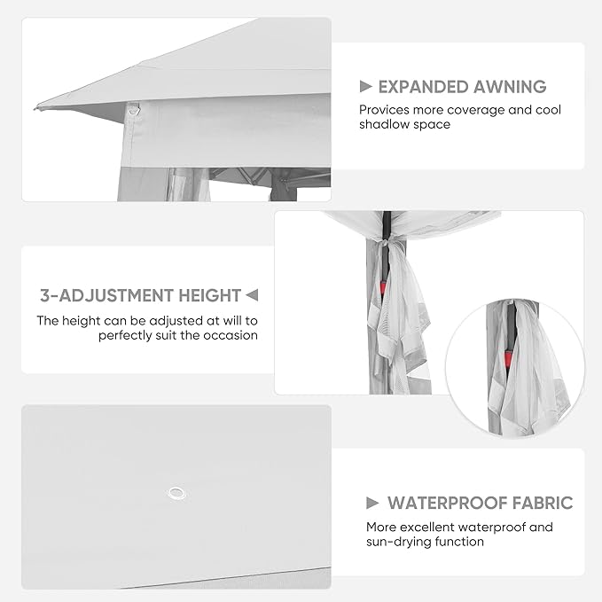 GDY 11x11 Pop Up Canopy Tent, Outdoor Canopy with Netting, Outdoor Gazebo for Backyard, Tent with Hand Bag, White. GDY