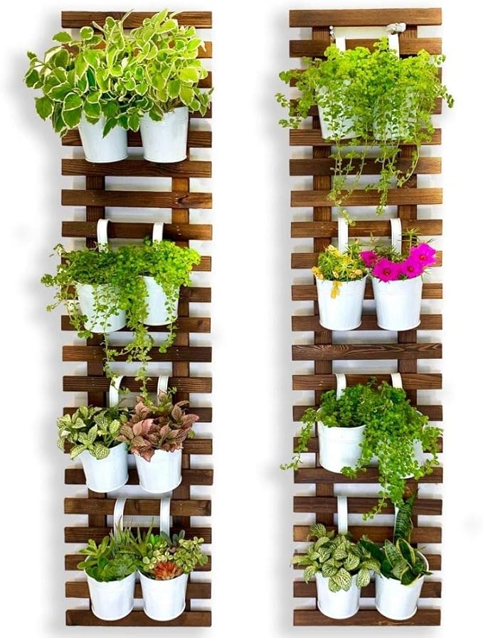 ShopLaLa Wall Planter - 2 Pack, Wooden Hanging Large Planters for Indoor Outdoor Plants, Live Vertical Garden, Plant Wall Mount Flower Pot Holder Hanger Stand Green Herb Wall Decor 47.2" (120cm) ShopLaLa