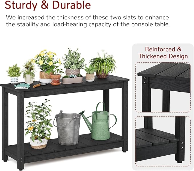Stoog Outdoor Console Table, All-Weather 2-Tier Patio Console Table with Adjustable Feet, Low Maintenance, for Backyard, Garden, Entryway, and Deck, Black Stoog