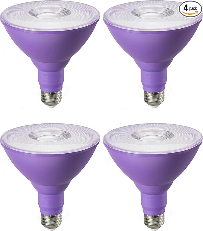 EDISHINE Christmas Decorations PAR38 Purple LED Flood Light Bulbs Outdoor, Dimmable LED Light Bulb, 18W(120W Equivalent), Outdoor Weatherproof Light Bulb for Christmas, E26 Base, 4 Pack EDISHINE