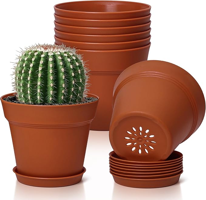 T4U 4 Inch Plant Pots 8-Pack, Small Flower Pots with Drainage Hole and Saucer, Decorative Nursery Pot Bulk for African Violet, Snake Plant, Succulent, Herb and Plants Indoor (8 Pcs 4" Pots) T4U