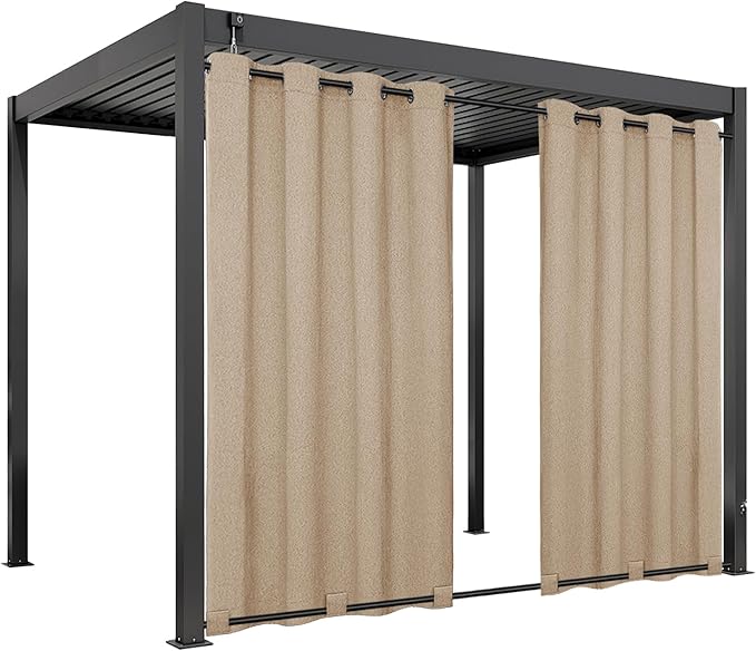 Easy-Going Linen Look Outdoor Curtains Waterproof Windproof Porch Curtains, Soft Thicken Outdoor Privacy Curtains for Patio, Gazebo, Grommet Top and Tab Bottom Drape, 1 Panel, 54x108 inch, Beige Easy-Going