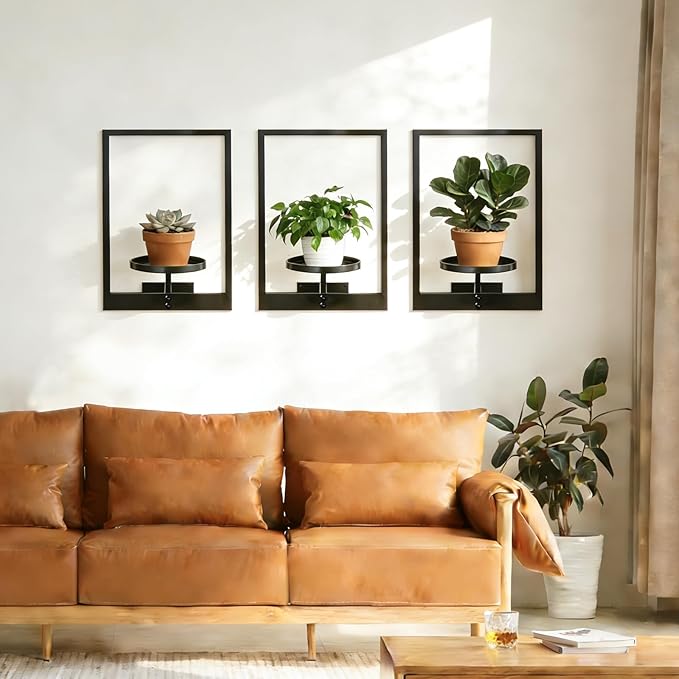 Wall Hanging Plant Stands Planter Shelves, Indoor Outdoor Window Plant Hanger Decor for Living Room Entryway (Black 3-Pack) Rootora