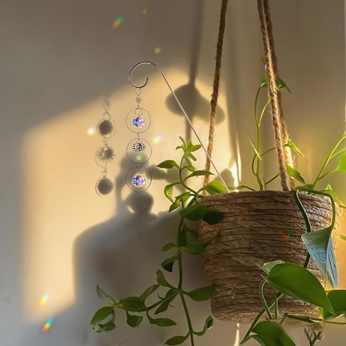 HDCRYSTALGIFTS 4 Pack Crystal Sun Catchers with 13.5'' Small Trellis for Potted Plants Indoor Plant Stake Suncatcher Decoration for Home Window Garden, Sliver HDCRYSTALGIFTS