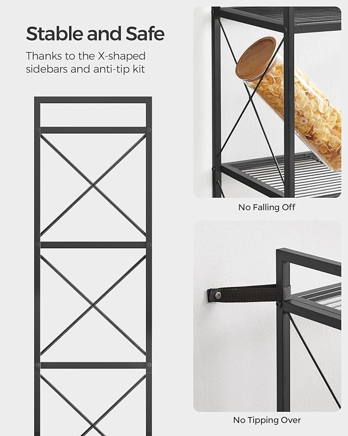 SONGMICS 4-Tier Metal Storage Rack, Shelving Unit with X Side Frames, Dense Mesh, 12.6 x 31.5 x 44.3 Inches, for Entryway, Kitchen, Living Room, Bathroom, Industrial Style, Ink Black UBSC184B01 SONGMICSbySONGMICSHOME