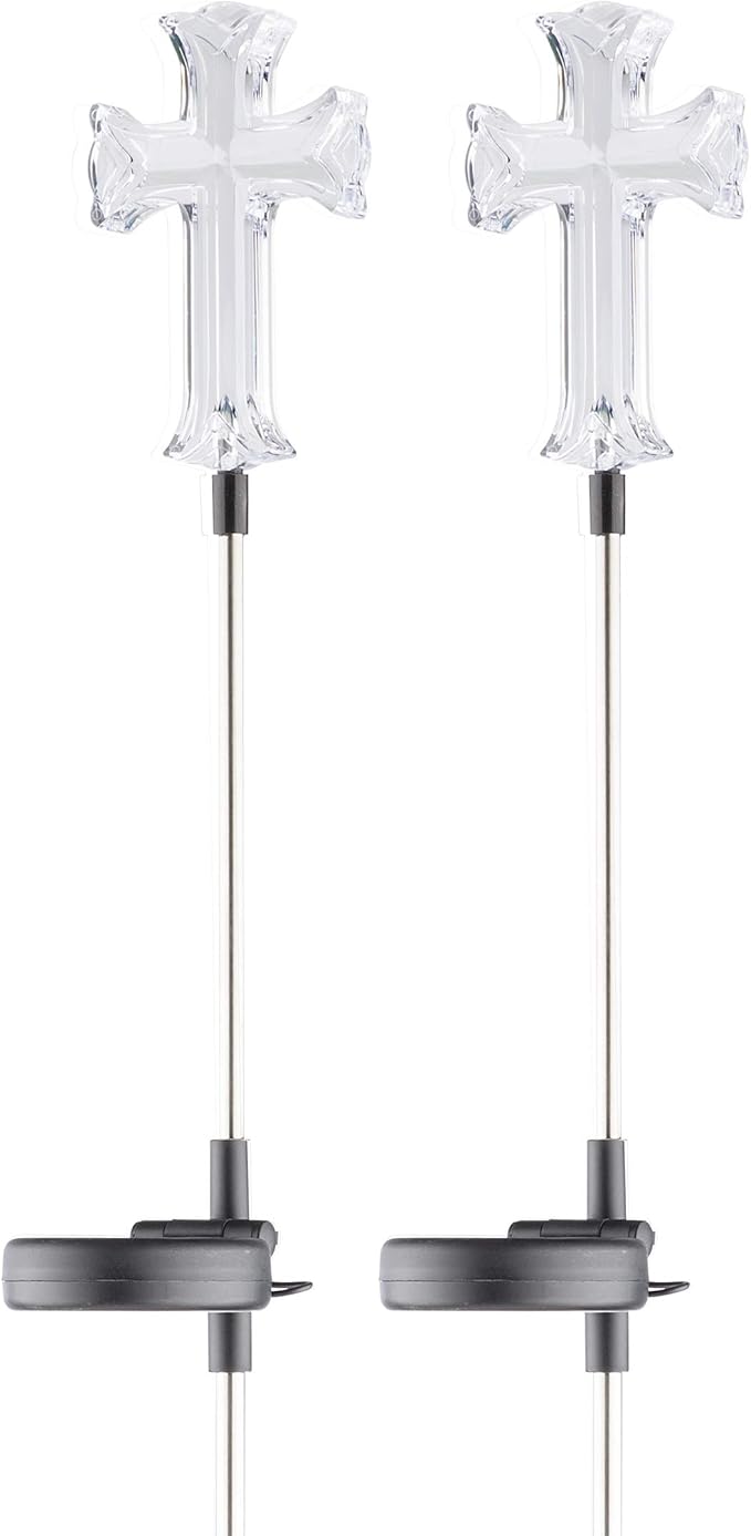 Alpine Corporation 34" Tall Outdoor Solar Powered Cross Pathway Light Stakes (Set of 2) AlpineCorporation