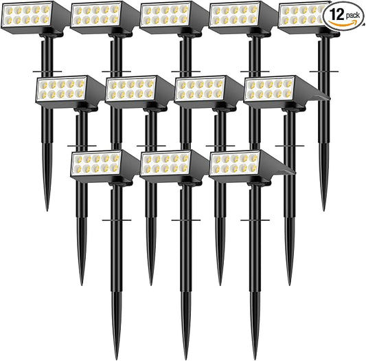 Solar Lights Outdoor Waterproof IP65, [12 Pack/4 Modes] Spot Solar Light for Outside, Dusk to Dawn LED Solar Powered Yard Garden Landscape Lighting Spotlights for Path Patio Walkway, Warm White WENATY