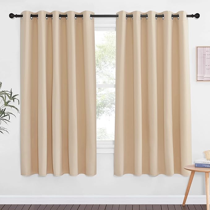 NICETOWN Blackout Drapery Window Curtains for Doorway - Grommet Window Treatment Thermal Insulated Solid Vertical Drape for Bedroom (Biscotti Beige, 1 Piece, 66 by 66 Inch) NICETOWN