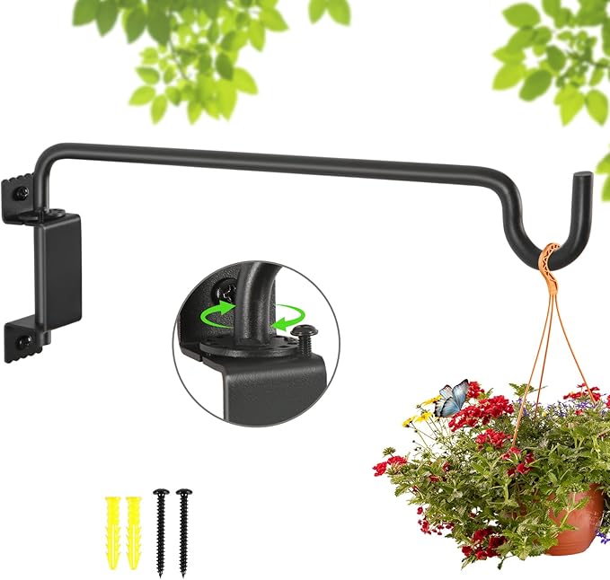 16"Swivel Plant Hanger - 360° Outdoor Hanging Brackets with 12-Directional Adjustable Hook, Rust Resistant Solid Steel Wall Mount for Bird Feeders, Indoor/Outdoor Plants, Garden & Patio YELOKIE