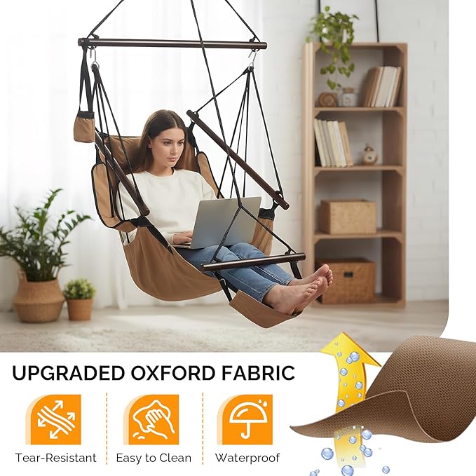 ONCLOUD Upgraded Unique Hammock Hanging Sky Chair, Air Deluxe Swing Seat with Rope (Tan) ONCLOUD