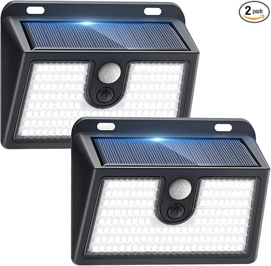 [2 Packs] Solar Motion Sensor Outdoor Lights, Super Bright Solar Lights Outdoor Waterproof, 3 Lighting Modes Security Wall Light for Outside Walking Dog Fence Backyard Deck Garden Door Step Garage Claoner