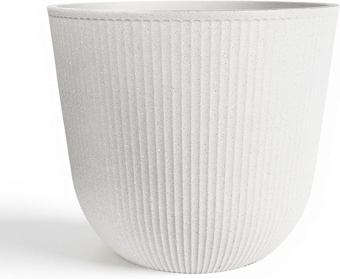 WORTH Garden Round Large Planter Pot 1-Pack - 17.5" Dia x 15.5" H - Durable Plastic White Plant Tree Pots with Vertical Stripe Textured Finish, Drainage Hole for Indoor, Outdoor, Front Porch, Patio WORTH