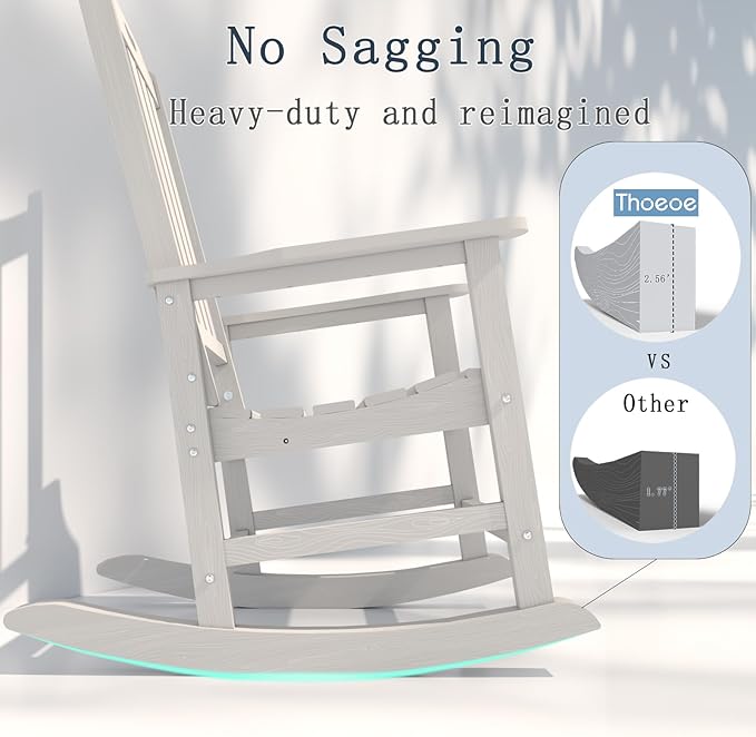 Oversized Rocking Chair Set of 4, Outdoor Rocking Chair for Adults, All Weather Resistant Porch Rocker for Lawn Garden, White THOEOE