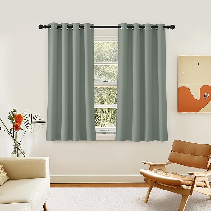 NICETOWN Room Darkening Short Curtain 54 inches Long for Living Room, Grommet Sound Reducing Thermal Insulated Curtains for Bedroom Nursery Window, 46W x 54L, 1 Piece, Sage Green NICETOWN