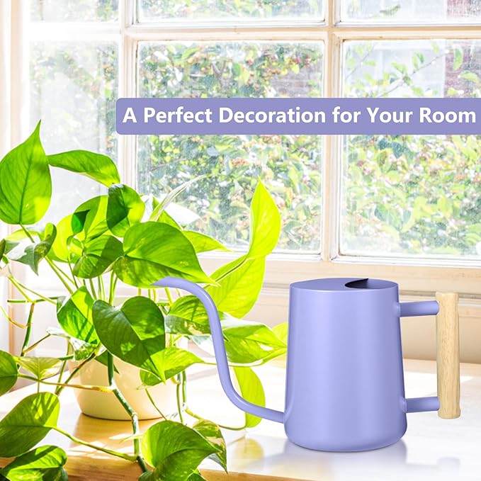Watering Can Indoor Plants, 35oz Small Stainless Steel Metal Watering Can Modern Decorative Watering Pot with Long Spout for Indoor House Plant Bonsai Garden Flowers (Purple) GUKJOB