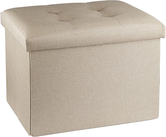 ALASDO Storage Ottoman Footrest Stool Small Ottoman with Storage Foldable Ottoman Foot Rest Footstool Bench for Living Room 17x13x13inches Beige ALASDO