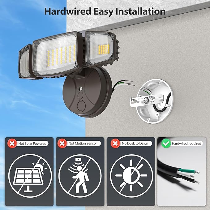 Olafus 80W Flood Lights Outdoor, Switch Controlled 8000LM LED Security Lights, IP65 Waterproof Outside Floodlights, 6500K Exterior Flood Light Fixture Wired for House Yard Porch Eave Brown Olafus