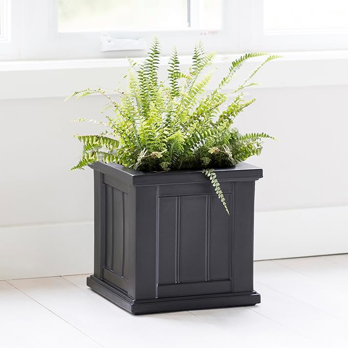 Mayne Cape Cod 14-Inch Square Planter – Self-Watering, Weather-Resistant Planter for Flowers – Durable Outdoor Design for Patio, Porch, or Entryway Mayne