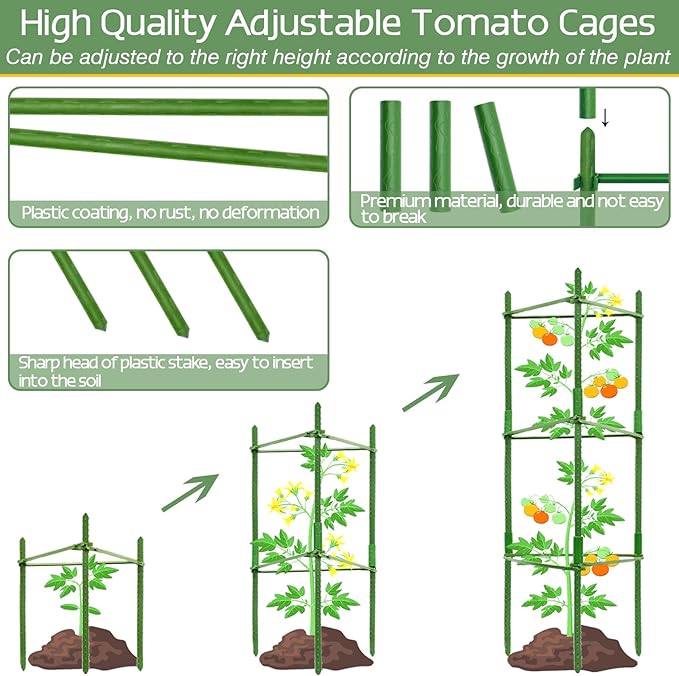 Halatool 2 Pack Tomato Cages for Garden,Up to 48in Adjustable Tomato Cage, Garden Stakes Tomato Trellis for Pots, Tomato Plant Support for Raised Garden Bed & Climbing Vegetables Flowers HALATOOL