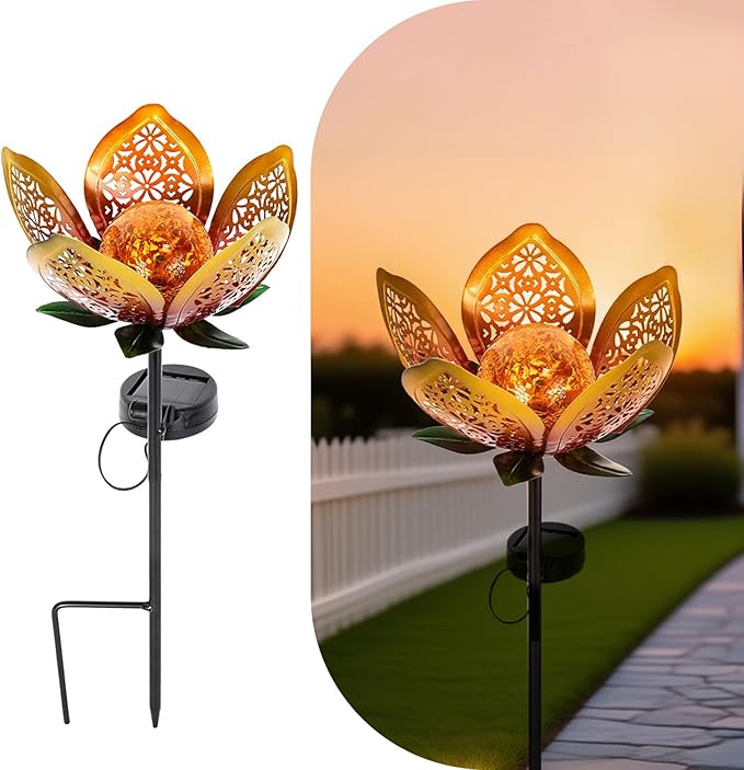 Solar Lights Outdoor Garden Decor,LED Lotus Flower Lamp, Metal Tulip Solar Lawn Lamp for Courtyard Decoration, Garden Gifts for Women YMTengFei