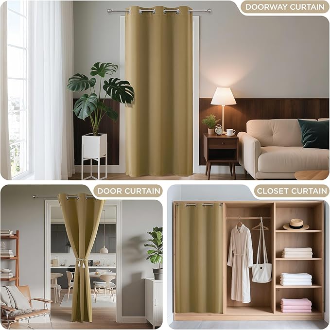 Joydeco Blackout Door Curtain for Doorway Privacy 78 Inches Long, Grommet Closet Curtain for Open Closet, Room Divider for Bedroom Living Room (Beige, 40Wx78L, 1 Panel) JOYDECO
