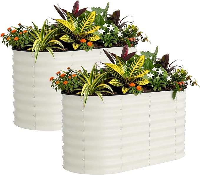 Garvee 2 Pack Galvanized Raised Garden Beds - 4x2x2ft Planter Box for Vegetables, Flowers, Rust-Resistant Garden Box, Easy Assembly Raised Beds, Durable Planters for Outdoor Plants, Beige Garvee