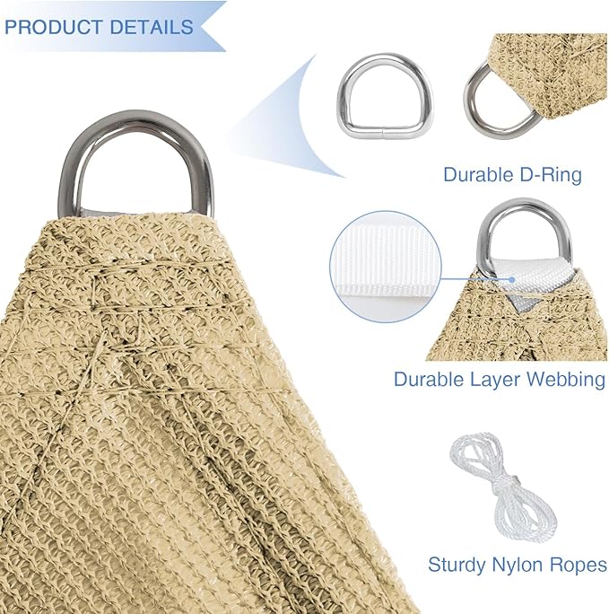E&K Sunrise 14' x 14' x 14' Sun Shade Sail Triangle Canopy Shade Cover UV Block for Patio Backyard Garden Outdoor (Sand) EKSUNRISEINC