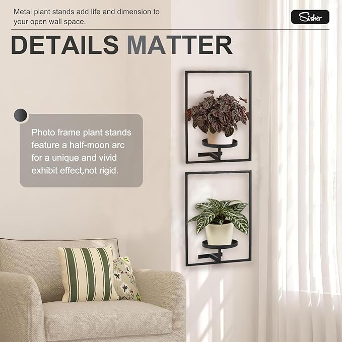 Sisher Plant Stand Indoor Outdoor,Window Plant Shelf Picture Frame Wall Plant Stand Metal Wall Plant Shelf Ease of Assembly Modern Style for Home Decor (Square 2-pack) GetHightQualityBeddingComforterSetforYourRoom