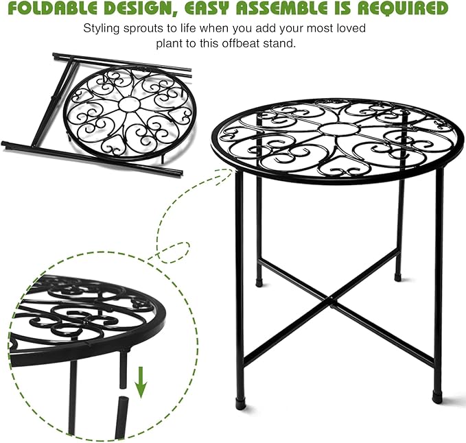 Plant Stand Indoor Outdoor, 15" Tall Flower Pot Stand, Round Metal Corner Plant Stand for Flower Pot, Rustproof Flower Plant Holder for Home, Garden, Patio, Plant Lovers, Housewarming (Set of 1) Fashion%26cool