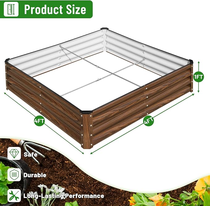 SnugNiture Galvanized Raised Garden Bed 4x4x1FT Outdoor Large Metal Planter Box Steel Kit for Planting Vegetables, Flowers snugniture