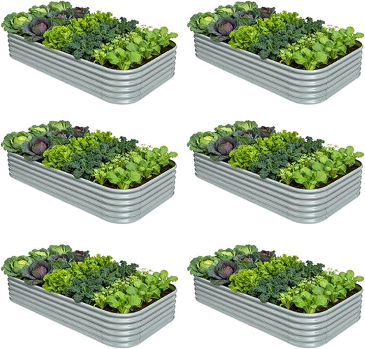 6-Pack Galvanized Raised Garden Bed 8x4x1.5 | 10x2x1.5 ft, 18" Tall Metal Planter Boxes Outdoor for Vegetable Herbs, Modular Raised Flower Bed for Gardening with Zn-Al-Mg Coated-Brooklyn Grey Annoell