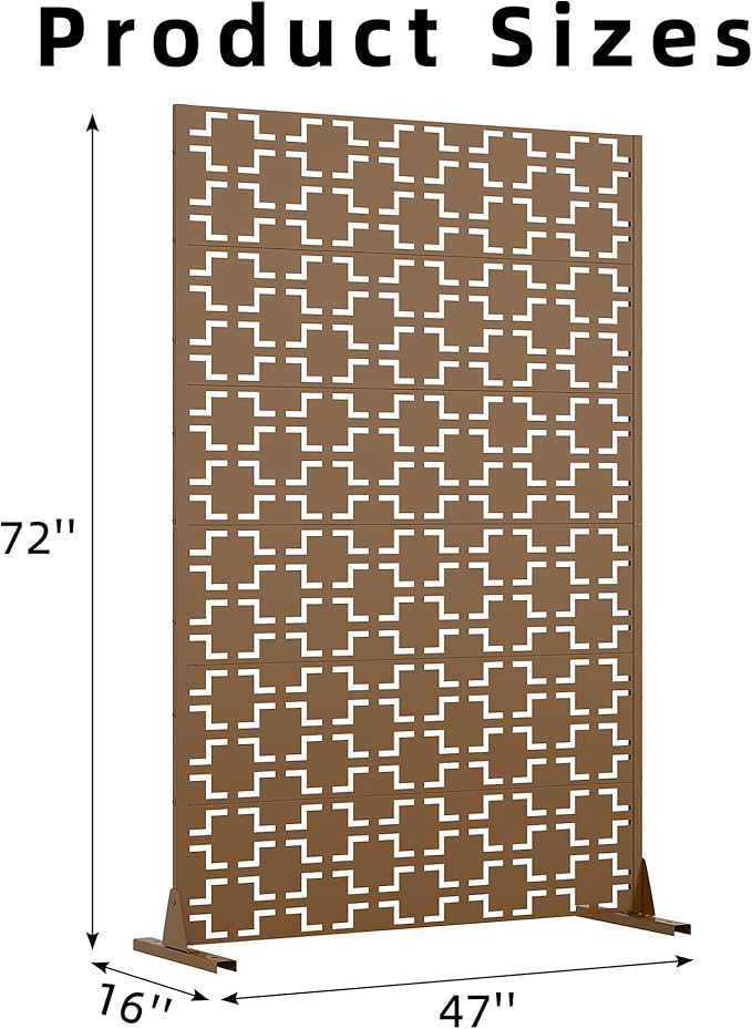 Casaphoria Metal Privacy Screen Outdoor, 72" H x 47" W Freestanding Decorative Privacy Screen for Patio Deck Balcony Garden with Stable Base, Brown-Square Casaphoria