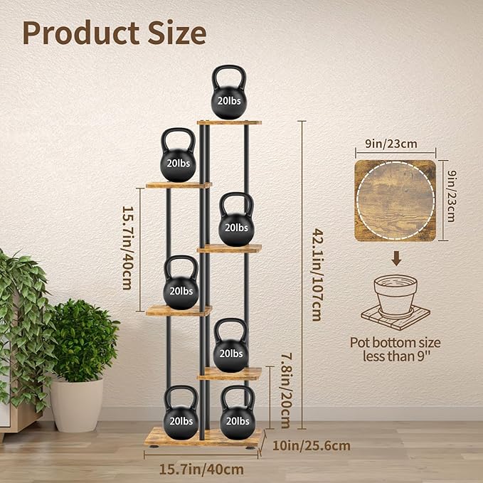 LASZOLA Black 5 Tiered Wood Plant Stand Indoor for Larger Heavy Duty Planter, Sturdy Multi Level Vertical Flowers Racks for Narrow Inside Floor, Decorate Shelving for Hold House Tree, Space Saving LASZOLA