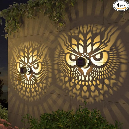 4 Pack Solar Fence Lights Metal Solar Powered Outdoor Wall Deck Step Lights Owl Theme Waterproof Fence Light for Garden Post Patio Backyard Yard Decor, Gardening Gifts for Women Mom Grandma gardencave