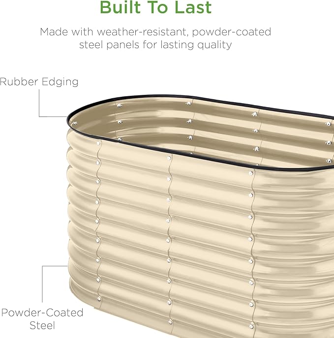 Best Choice Products 4x2x2ft Outdoor Metal Raised Garden Bed, Oval Deep Root Planter Box for Vegetables, Flowers, Herbs, and Succulents w/ 101 Gallon Capacity, Rubber Edge Guard - Beige BestChoiceProducts