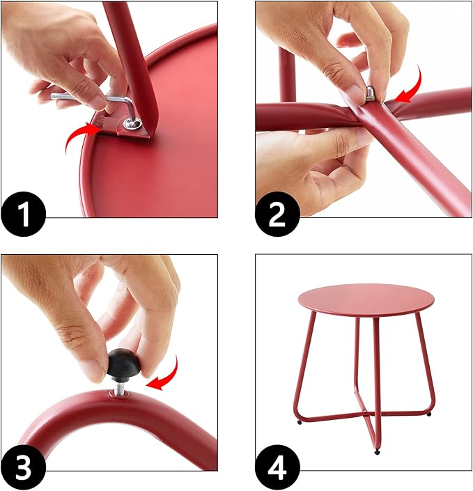 Patio Small Side Table Waterproof Round Metal Steel Weather Resistant Portable Outdoor and Indoor End Table for Garden Balcony Yard, Red Meluvici