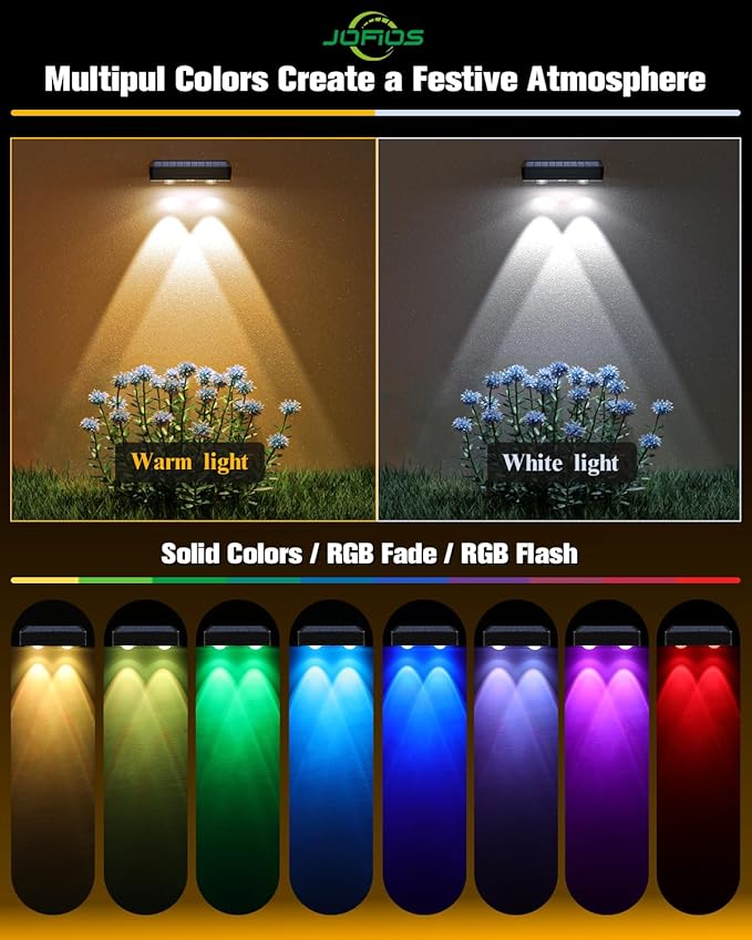 Solar Fence Lights 20 Pack, 50 Lumens Outdoor Solar Lights with 12 Modes RGB Color Glow LED，Waterproof, Solar Lights for Patio, Backyard, Deck, Fence, Railing JOFIOS