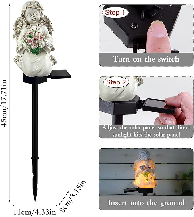 Solar Garden Angel Lights, Waterproof Outdoor Garden Angels Statue Decorations Solar Lights for Cemetery Gravesite Grave Outside Yard Patio Lawn Porch (Flower) LAIAMER